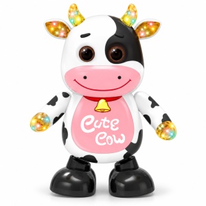 Jucarie interactiva Cute Cow, vacuta dansatoare cu muzica, lumini si miscare, 21 cm