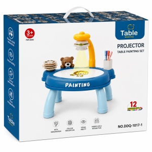 Masuta de desen cu proiector pentru copii, Painting Projector, cu markere si sabloane, albastru - Img 3