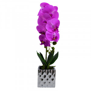 Orhidee cu aspect natural in ghiveci ceramic argintiu, 50 cm - Img 4