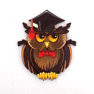 Ornament Decorativ din lemn cu toca "Bufnita absolventa" Maro