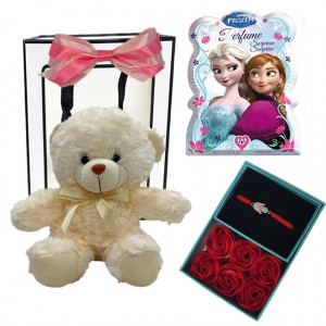 Pachet Childes, ursulet de plus, Set Disney Frozen, Eau de Toilette 9,5 ml, Tatoo, Semn de carte, cutiuta cu trandafiri din sapun si bratara