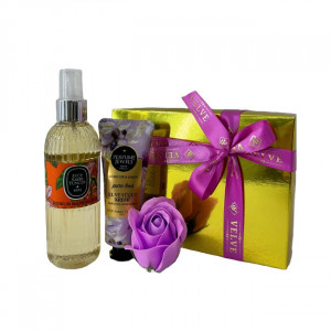Pachet cadou Eyup, apa de colonie 150ml Eyup Sabri-Tuncer, crema de maini si de corp 50ml Eyup Sabri-Tuncer, tradafir de sapun, in cutie eleganta, Lila