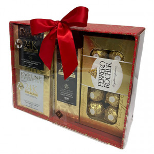 Pachet Goldishold pentru femei, cu crema de Zi, crema de Noapte, Ser 24K atin-wrinkle si praline Ferrero