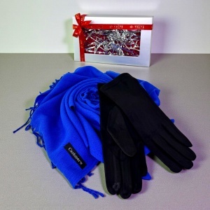 Pachet Secret , pentru femei, cu esarfa lunga Belladona si manusi elegante, asortate, in cutie cu fereastra, Albastru royal - Img 4