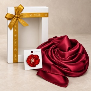 Pachet Silky pentru femei cu esarfa eleganta si brosa, 170 x 90 cm, Bordo - Img 6