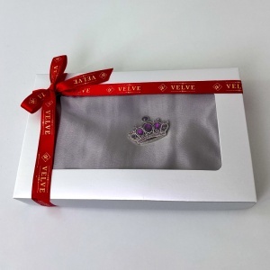 Pachet Silky pentru femei, cu esarfa eleganta si brosa, in cutie cadou, Gri - Img 4