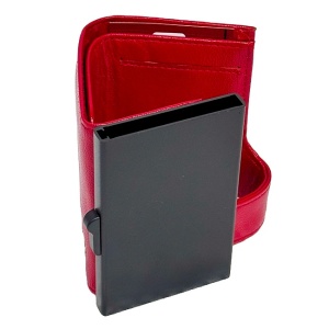 Portcard unisex Hassion din piele naturala, 9x7x2cm, Rosu - Img 7