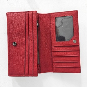 Portofel Leather Collections dama din piele naturala cu logo, Rosu