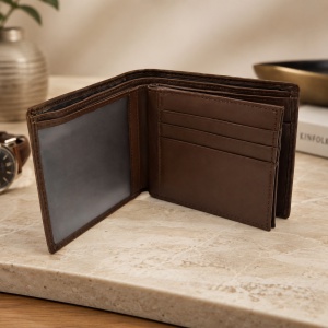 Portofel pentru barbati, Hassion, piele naturala, maro, 10 x 23 cm - Img 3