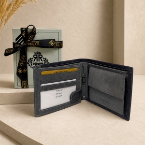 Portofel premium pentru barbati Regalo Reale, din piele naturala, design bifold, Gri, 12x10 cm - Img 7