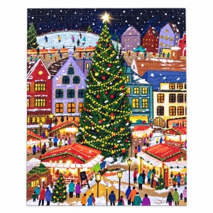 Puzzle Christmas Market, 1000 piese, peisaj de Craciun cu brad si targ festiv, multicolor - Img 2