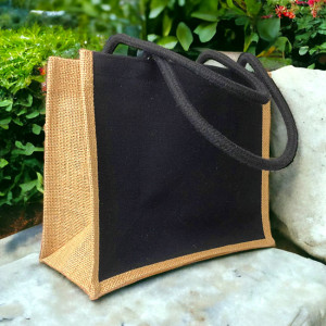 Sacosa Textila cu Interior Rezistent la Apa, 41x33x18cm, Alb/Negru - Img 4