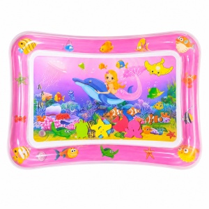 Saltea senzoriala de joaca cu apa pentru bebelusi, cu sirena si animale marine, roz, 70x50 cm