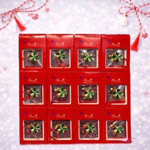 Set 10 Brose Martisor, trifoi cu patru foi, cristale si snur alb rosu, in cutiuta - Img 2