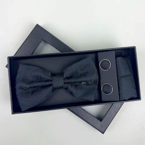 Set 3 piese Elegant pentru barbati, cu papion, butoni si batista din stofa, Negru - Img 2
