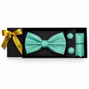 Set 3 piese Elegant pentru barbati, papion, batista si butoni, Verde menta