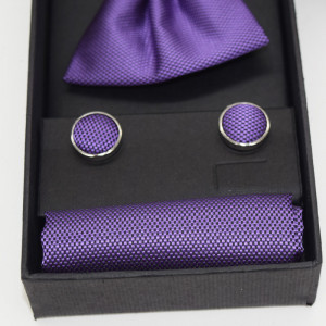 Set 3 piese Elegant, pentru barbati, papion, buton si batista din stofa, mov, E4