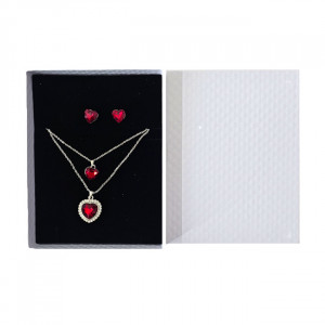 Set accesorii Danser a Deux, din inox, cu cercei, sirag cu doua lanturi si pandativ cu pietre, in cutie eleganta, Silver Heart Rosu - Img 2