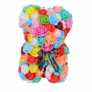 Set cadou fete, Ursulet floral din spuma 25 cm si Parfum Wadi Al Khaleej 100 ml 