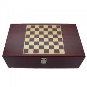 Set cadou King, cutie din lemn cu piese pentru șah, 4 accesorii de Vin si loc pentru sticla de vin, 36 x 21 cm1