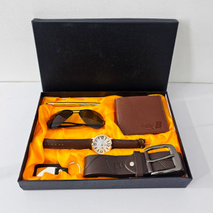 Set cadou pentru barbati ELEGANT COLLECTION, cutie cu portofel, ceas, curea, ochelari de soare, breloc si pix, 32x21 cm 1