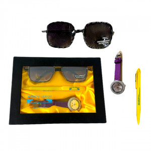 Set cadou pentru femei MATTEO FERARI, cutie cu trei articole practice, ceas dama, ochelari de soare si pix 20.5x15cm, Violet1