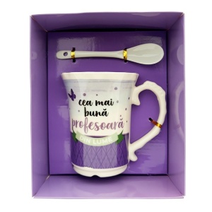 Set cana ceramica si lingurita, cu mesaj " Cea mai buna profesoara din lume " - Img 4