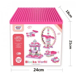 Set constructie copii 320 piese roz Blocks World, jucarie STEM educativa 3+ ani
