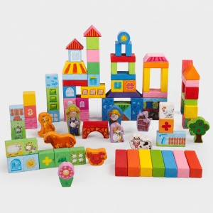 Set cuburi educative din lemn Farm Animals Blocks, 100 piese, cu animale de ferma, Multicolor, 3 ani+ - Img 4