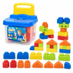 Set cuburi moi de constructie, 20 piese mari, cutie de depozitare cu functie de scaun, 3 Ani+, albastru