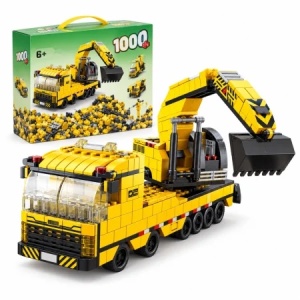 Set de constructie 6 in 1, camion cu excavator, 1000 piese, 28 cm, 6+ ani - Img 2