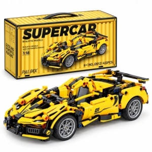 Set de constructie Supercar galben, 422 piese, mecanism pull-back, scara 1:18, 6 ani+ - Img 2