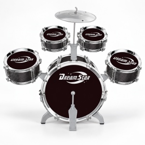 Set de tobe pentru copii Jazz Drum, 5 tobe si cinele, negru, 3+ ani - Img 4
