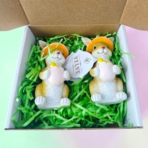 Set decoratiuni de Paste Bunny Duo, 2 iepurasi cu puisori in brate, 11x5 cm - Img 3