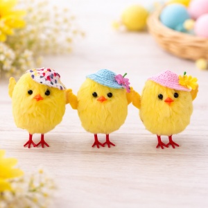 Set decoratiuni de Paste Little Chicks 3 puisori decorativi cu palariute