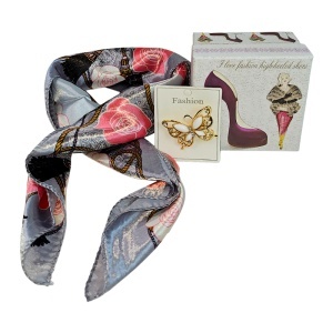 Set esarfa gri cu brosa fluture eleganta - Img 5