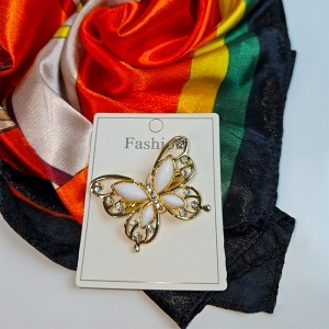 Set esarfa multicolora cu brosa fluture eleganta - Img 2