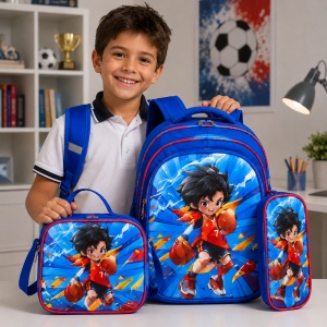 Set ghiozdan baieti pentru scoala 3 piese cu baiat sportiv, 42 x 33 cm - Img 2