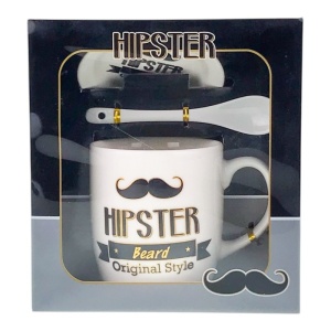 Set Hipster Beard, cana din ceramica cu lingurita si capac - Img 3