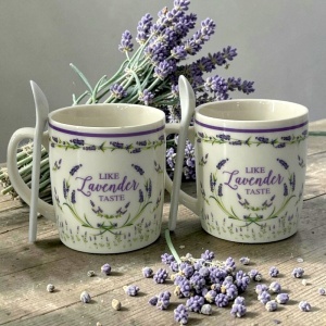 Set Like Lavender Taste, 2 cani din ceramica 200 ml si 2 lingurite, in cutie eleganta - Img 2