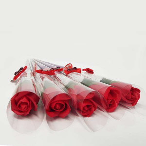 Set martisoare 5 trandafiri din sapun rosii cu tija, Celebration Woman Day, 50 cm