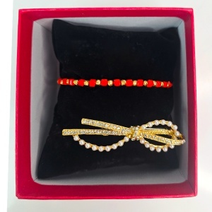Set martisor premium, cu bratara rosu-auriu cu bilute si brosa stralucitoare - Img 6
