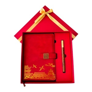 Set Oriental Notebook, cu agenda si pix, in cutie eleganta, Rosu - Img 3