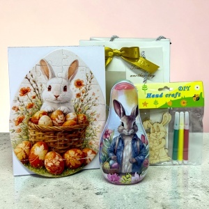 Set Paste Bunny Paint Joy pentru copii cu iepuras, dulciuri, puzzle si set creativ DIY, in punga de cadou - Img 3