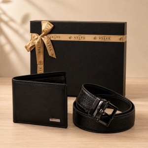 Set pentru barbati Essential Black cu portofel si curea neagra din piele eco, in cutie eleganta - Img 3