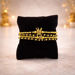 Set Royal, patru bratari unisex, cu bile din inox, si cristale de zirconiu