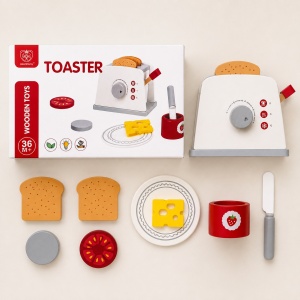 Set toaster din lemn pentru copii, cu paine si accesorii pentru mic dejun, 3 ani+ - Img 2