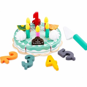 Set tort aniversar din lemn Kabi cu felii, lumanari si cifre, multicolor, 3+ ani - Img 5