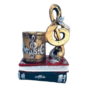 Suport din rasina cu motive muzicale, pentru accesorii de birou, 10x13 cm, Gold
