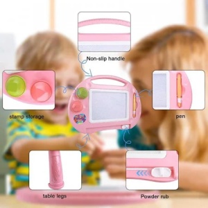 Tabla magnetica pentru copii cu picioare pentru desen si scris, cu stilou si stampile, reutilizabila 2+ ani - Img 2